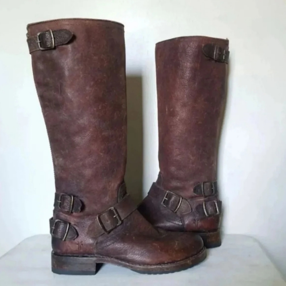 Frye 6 veronica zip tall leather boots brown